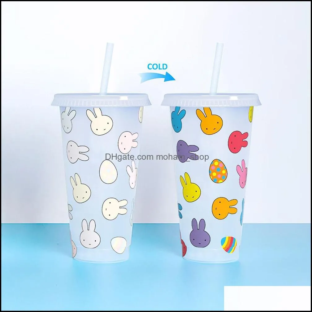 color changing tumbler cups with lids straws reusable plastic tumblers for cold drink love bunny pattern 710ml rrd12102