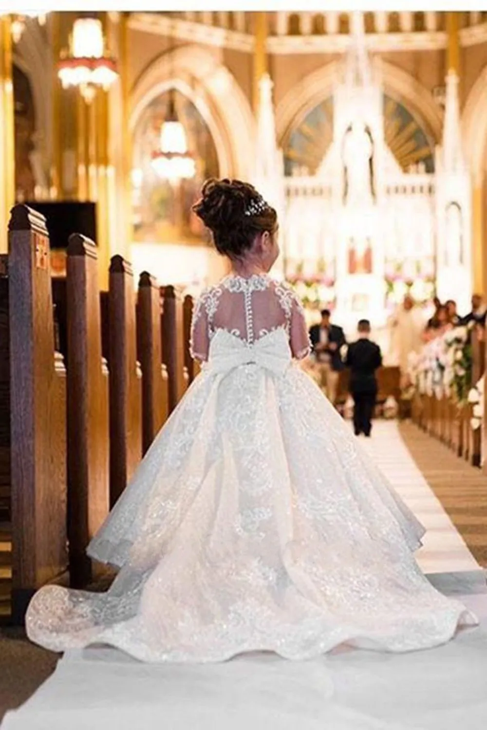 Long sleeve lace flower girl dress sale
