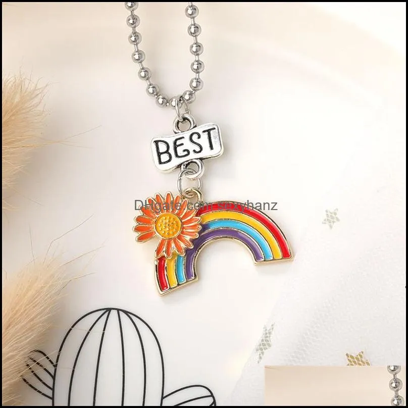 Women Stitching Heart Rainbow Friendship Couple Necklace for Girls Fashion Bests Friend Pendant Necklaces Choker Jewelry 3581 Q2