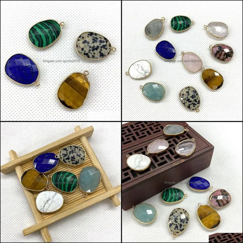 18x25mm natural crystal stone charms oval green rose quartz pendants gold edge trendy for necklace earrings jewelry making sports2010