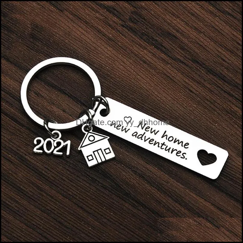 2021 stainless steel housewarming keychain pendant family love keychains creative house luggage decoration key ring 12*50mm