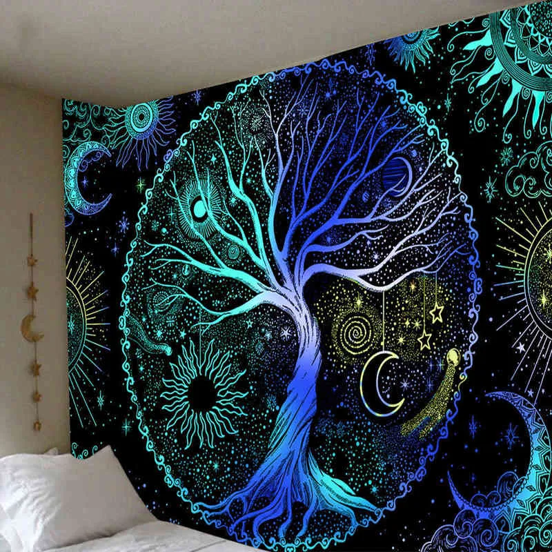 Tapisserie psychédélique arbre de vie tapis mural suspendu décor de chambre grand Trippy Aest