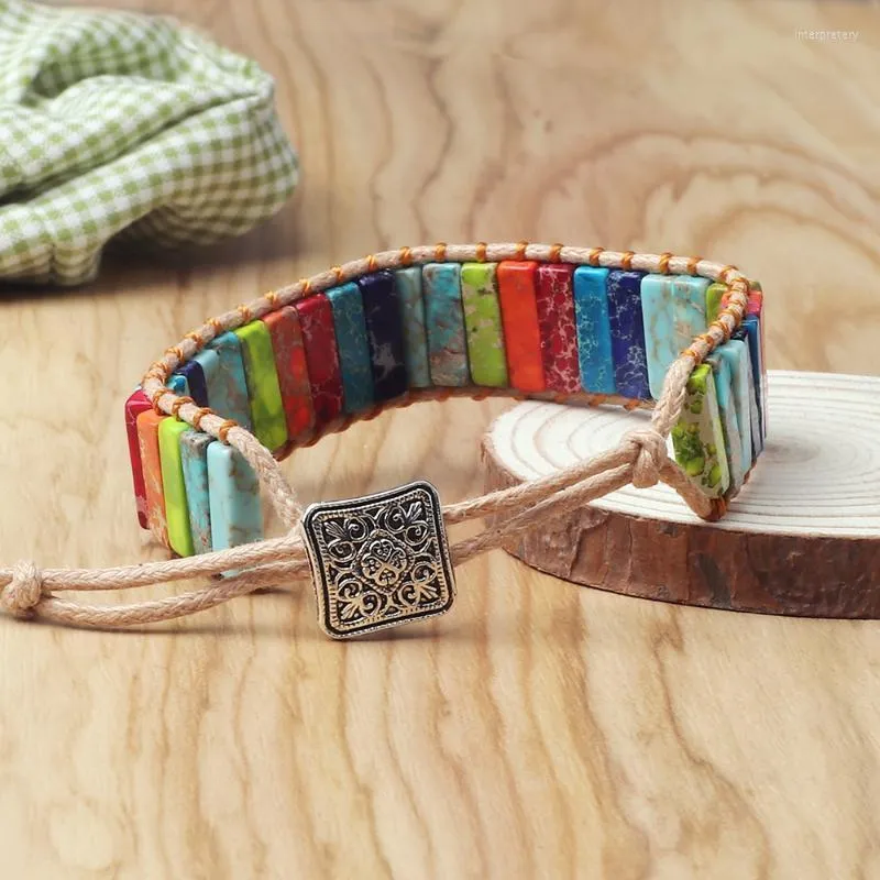 Fili di perline Cilindro naturale Imperatore Pietra Braid Corda Bracciale Uomo 7 Chakra Donna Multicolor Braccialetti intrecciati vintage Gioielli bohémien Inte2