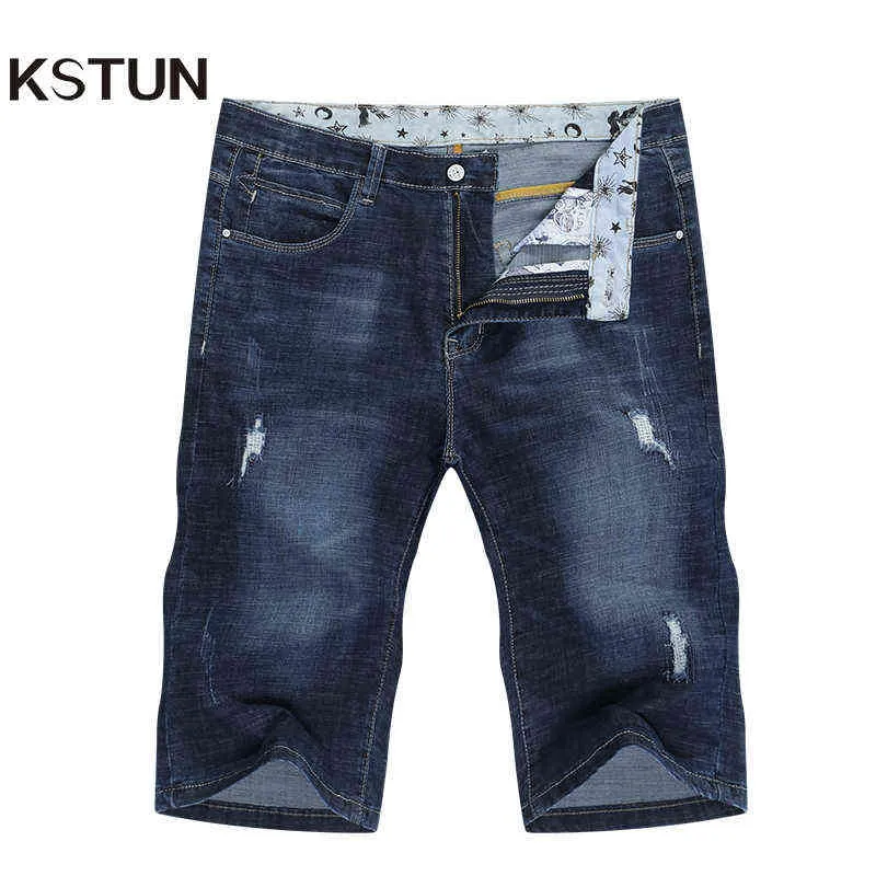 Korte Heren Jeans Merk Ripped Biker Jeans Mannen Shorts Denim Broek Elastische Donkerblauw Streewear Verzwakte Slim Fit Pantalon Homme Jean G0104