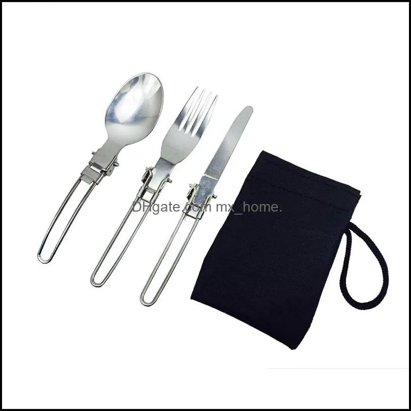 New Stainless Steel Dinnerware Set Foldable Protable Outdoor Camping Tableware Knife Fork Spoon Set for Travel Picnic HHA823