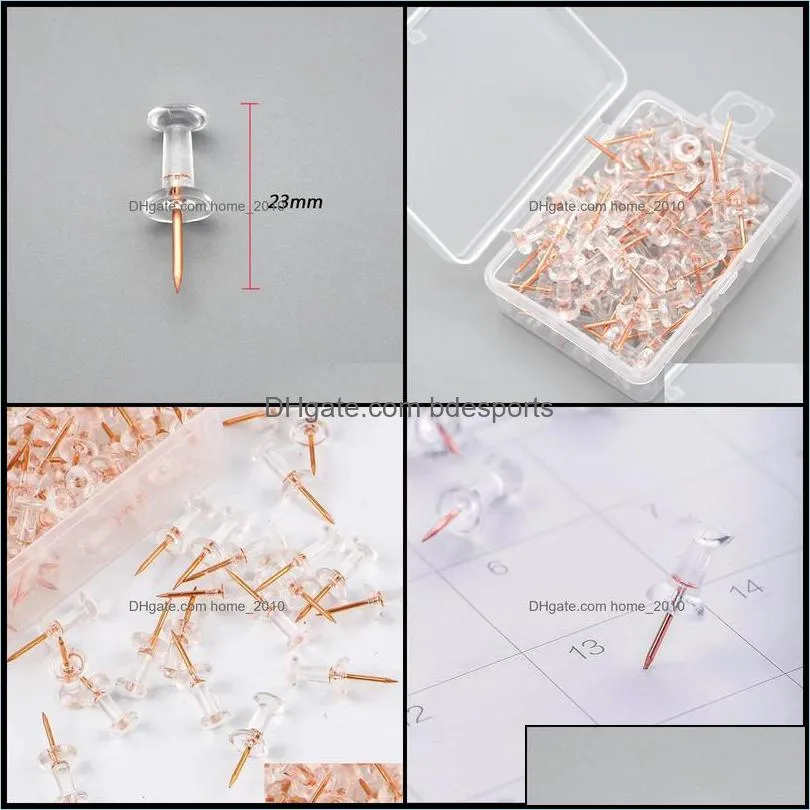 Filing Products Business & Industrial100Pcs/Set Plastic Transparent Rose Gold Push Thumbtack Board Pins Ding Po Wall Studs Office School