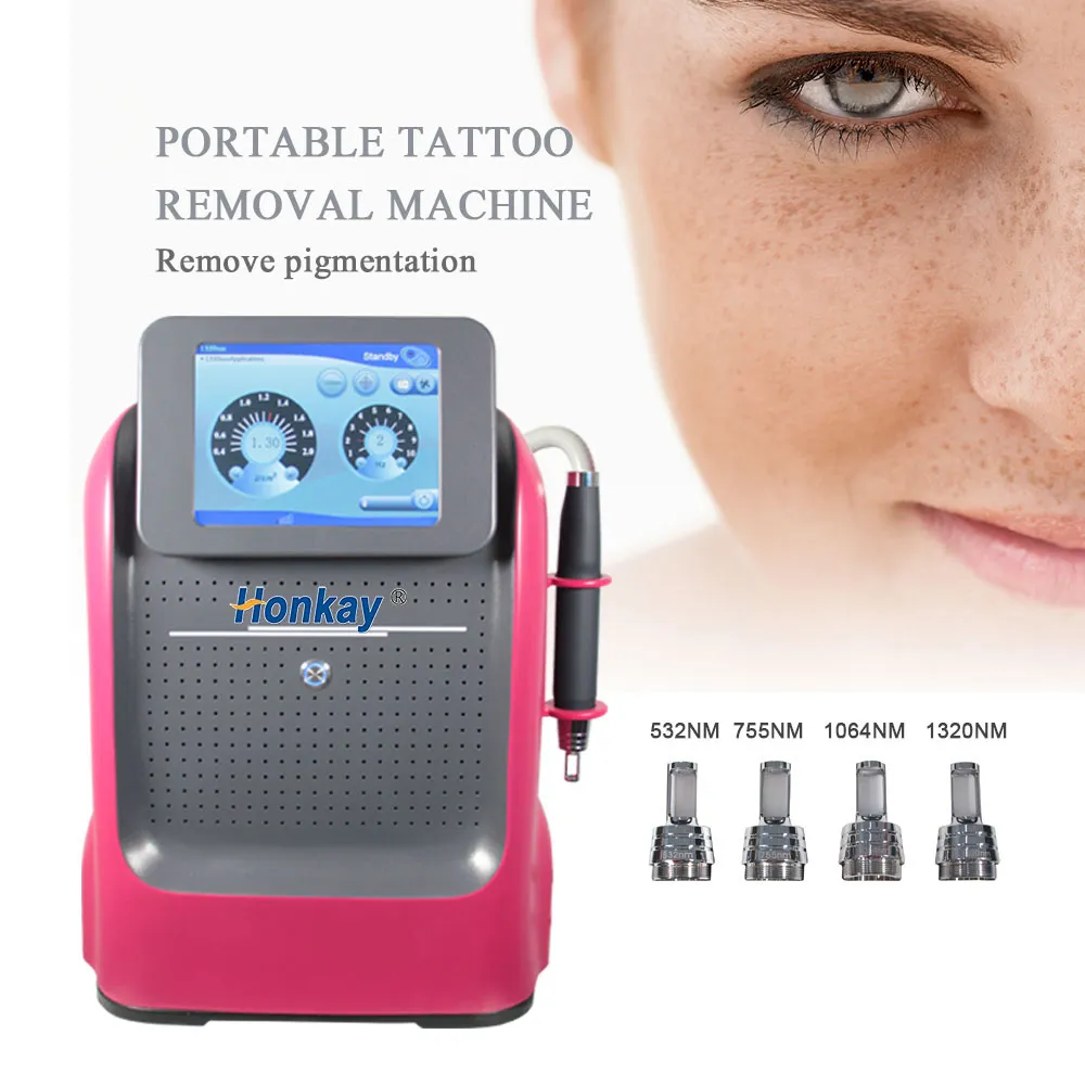 Portátil Picossegund Q Interruptor ND YAG Máquina de remoção de tatuagem de tatuagem de carbono Picolaser Rejuvenescimento da pele 532nm/755nm/1064nm/1320nm Remoção de pigmentos para salão