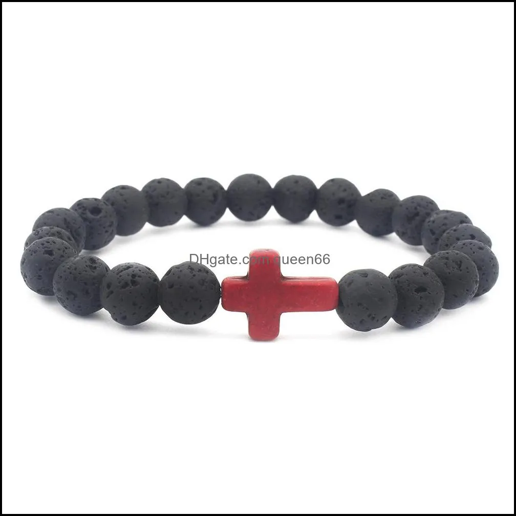 Natural Black Lava Stone Cross Bracelet DIY Aromatherapy Essential Oil Diffuser Bracelet for women men Jewelry