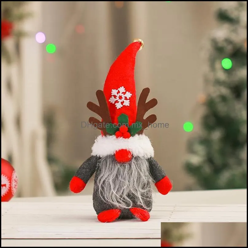 christmas decorations white beard santa christmas hat have snowflakes and bells gnomes doll with antlers cute toys for friends mxhome