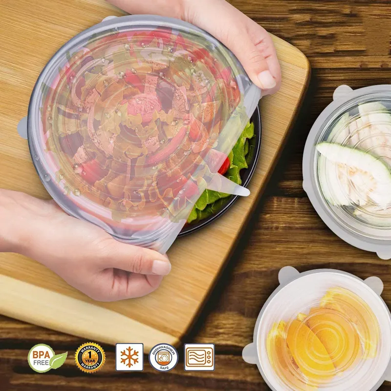 6 Piezas Reutilizables Para Alimentos , Tapa De Sellado De Frescos De  Silicona , Tapas Elásticas Al Vacío De Cocina