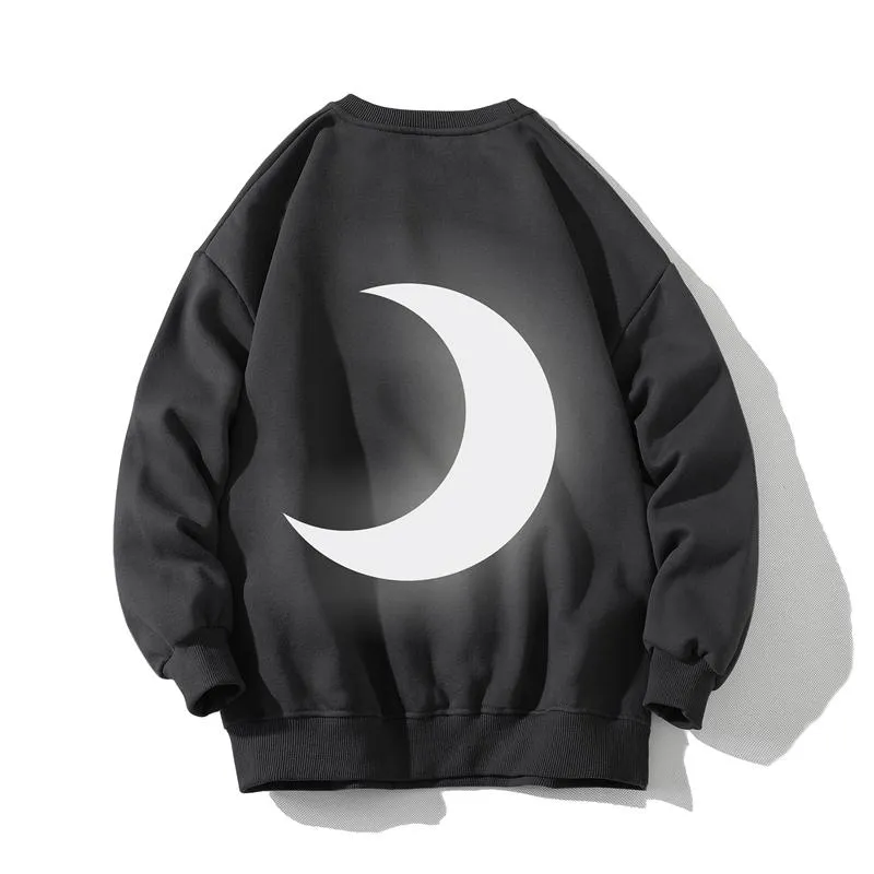 Men's Hoodies & Sweatshirts Men's Reflective Moon Super Cool Round Neck Hoodie Casual Loose Sweatshirt Long Sleeve Cotton PulloverMen's