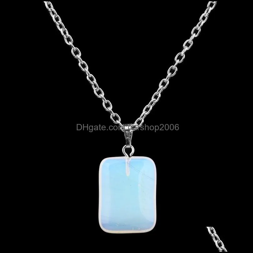 Fashion Women Jewelry Gemstone Rock Crystal Quartz Chakra Natural Stone geometry Rectangle Charm Pendant Lovers Necklace