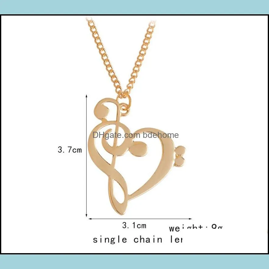 new fashion loving heart music note necklace hot gold/silver/rose gold plated necklace wholesale 5964