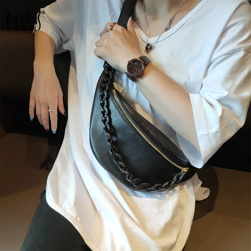 Fashion Black Acrilic Catene Borse per il torace Donne Designer Guida in pelle vera Crossboday Borsa con zip Pocket Telefono Paratto di cintura 220810
