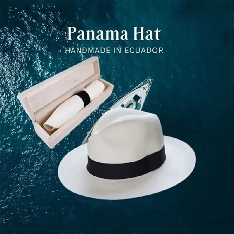 Cappello Panama classico regolabile Fatto a mano in Ecuador Cappelli da sole Donna Uomo Cappello da spiaggia in paglia per uomo Protezione UV 220617