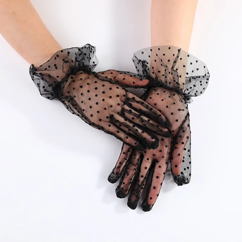 Femmes noires sexy transparent dot meesh tulle gants de mariage gants de robe de mariée