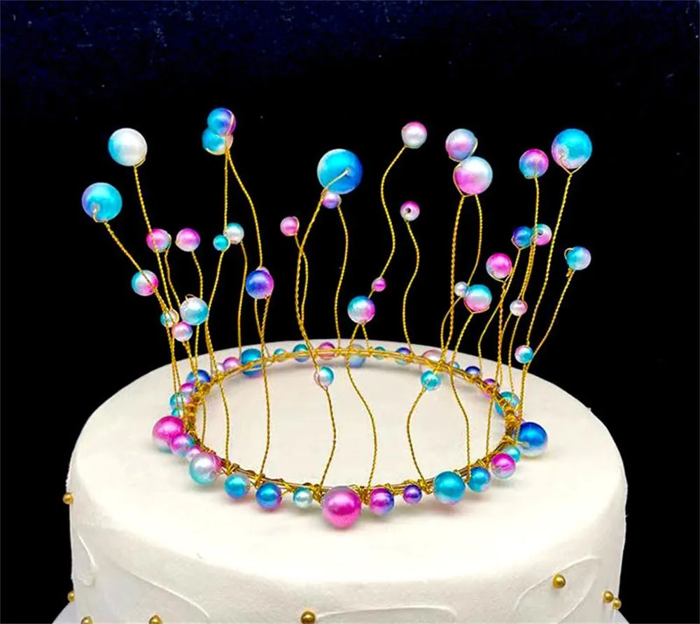 Wholesale Party Decoration Crown Cake Topper Birthday Pearl Tiara Wedding Baby Shower KD