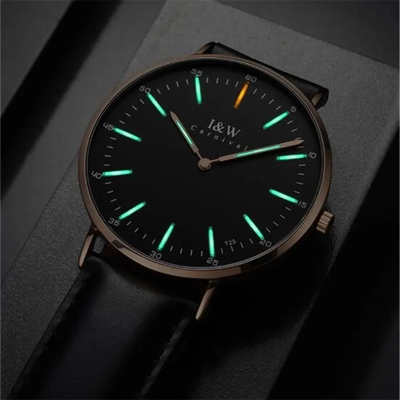 Carnival Men Tritium Light Watch T25 Quartz Japan Movement Ultra Thin 6mm Tritium Gas Luminous Military Watch Luxury Gift 40mm T200409