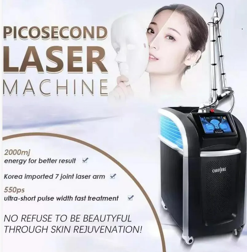 Máquina de remoção profissional de pigmentação pico a laser tatuagem Tattoo Lazer Tratamento de casca de carbono preto 532nm 1064nm 755nm Máquinas de picofoco de canal duplo