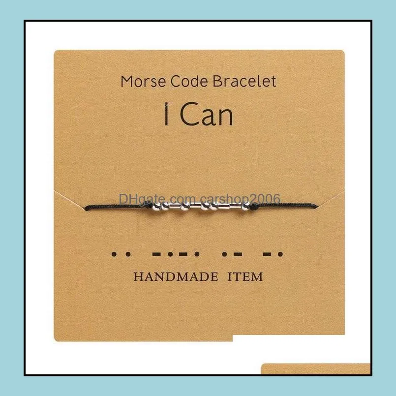 Handmade Morse Code Bracelet Beads Adjustable Black String Charm Bracelets With I Love You Lettering Cardboard Creative Jewelry For Friend