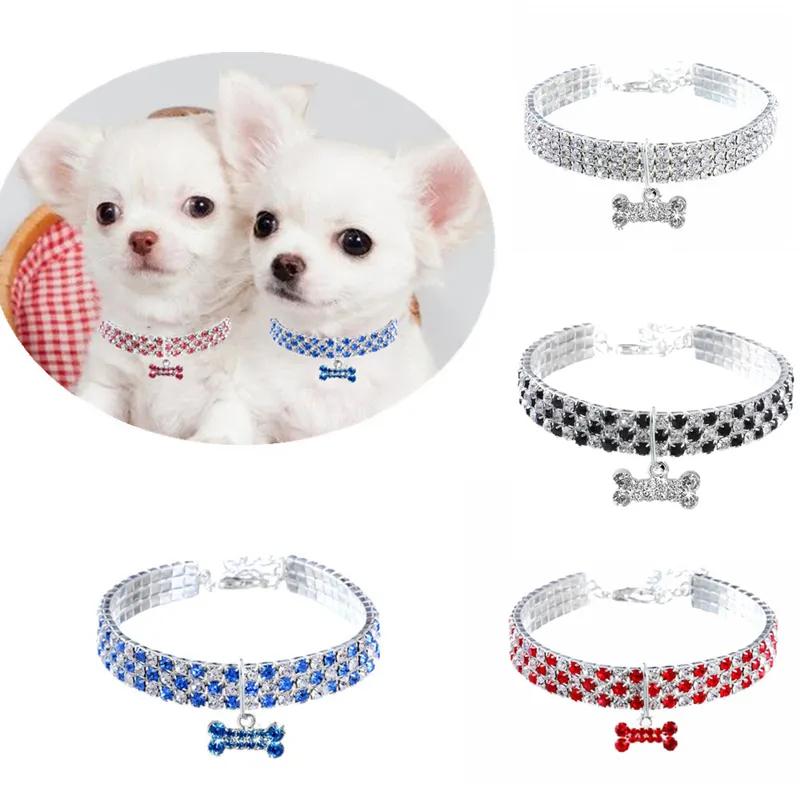 Colares de strass de entrada de cães de gato com pingente de osso cães ajustáveis ​​cachorros de cristal strass em colar de animais de estimação colar de jóias bh7300 tqq