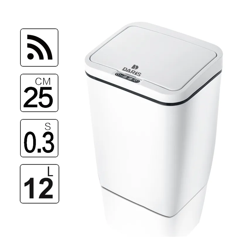 Poubelle de toilette intelligente blanche de 12 litres, capteur automatique électronique, poubelle de grande capacité pour cuisine et salle de bains 220408