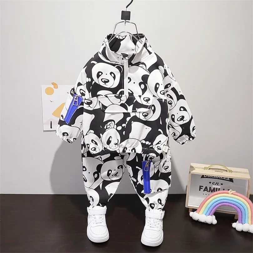 Criança menino fofo panda fofa full food unspress unst ploplover tops  calça 2pcs conjuntos infantis de primavera outono tracksuit causal 220507