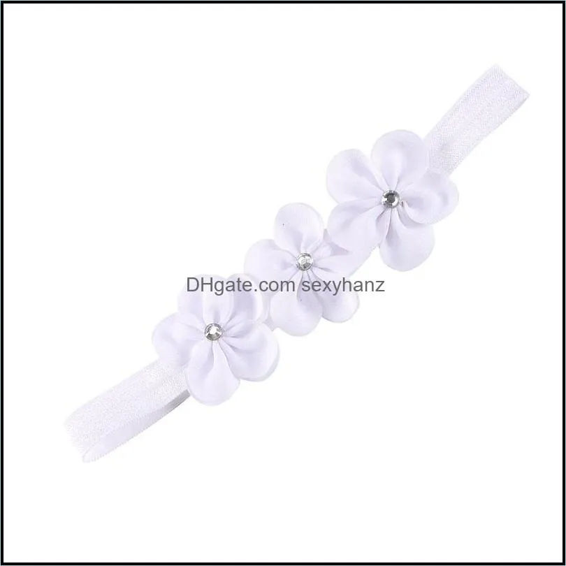 baby girls solid color flower headbands toddler elastic hair accessories kids pearl crystal headwear newborn decor