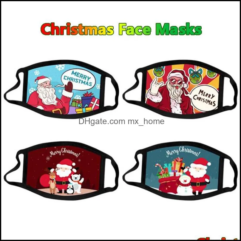 For Adults Cotton Cloth Christmas Mask Cartoon Printed Xmas Face Masks Washable Reusable Anti-dust Mouth Cover Party Mask