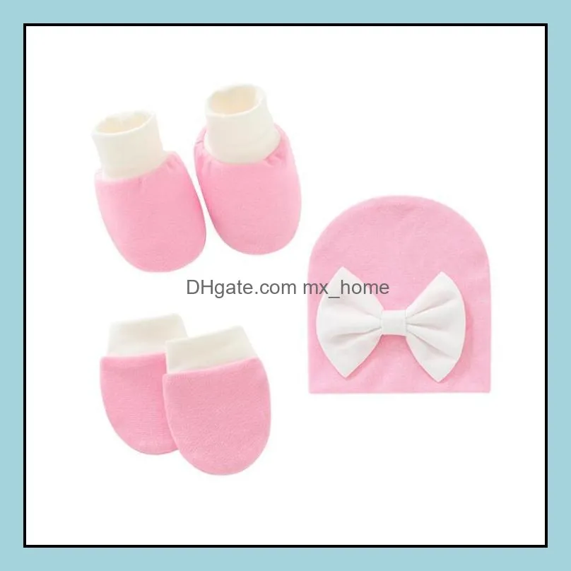 Baby Cap Set Baby Infant Gloves Foot cover Newborn Socks Sets Bow tie Hat Gift Set 3 Pieces kids Gift Sets YL224