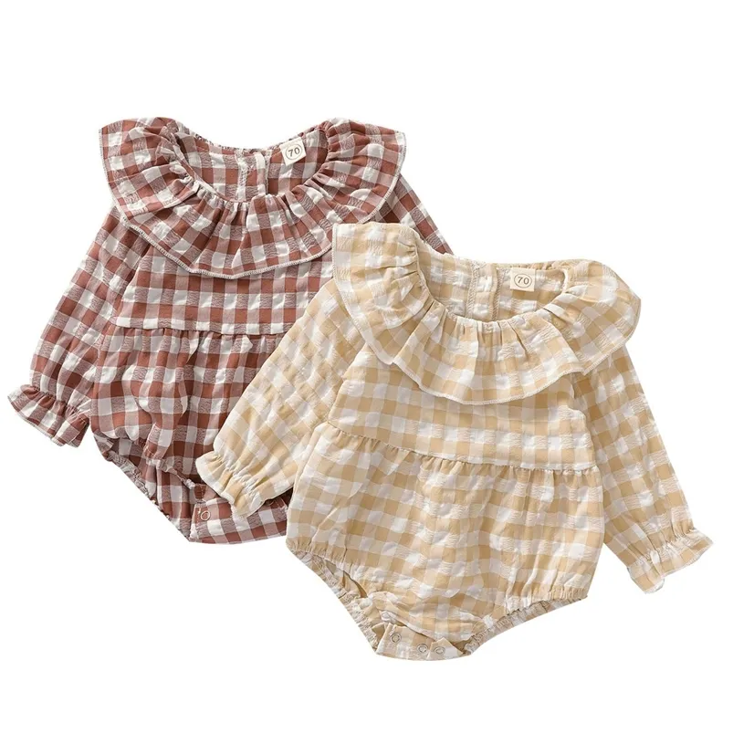 Enfant en bas âge filles col rond combinaisons costume bébé à manches longues body été Plaid impression combinaisons printemps automne 220525