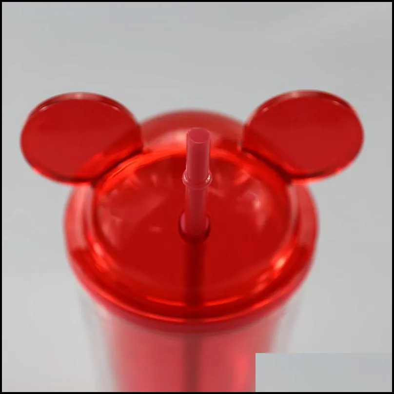 hot sales 15oz Acrylic mug mouse acrylic mugs creative travel cup with straw carton clear plastic tumblers for kids free shipping