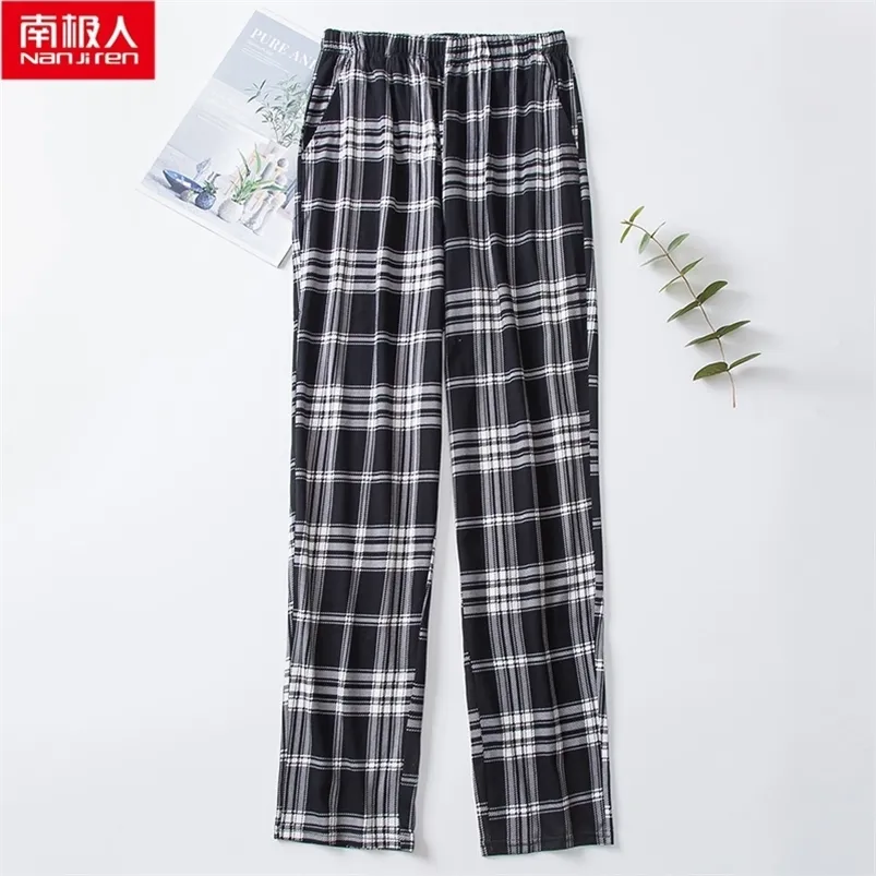 Nanjiren pijama masculino calças de dormir calças masculinas casuais casa calças finas 100% algodão pijamas calças 220509