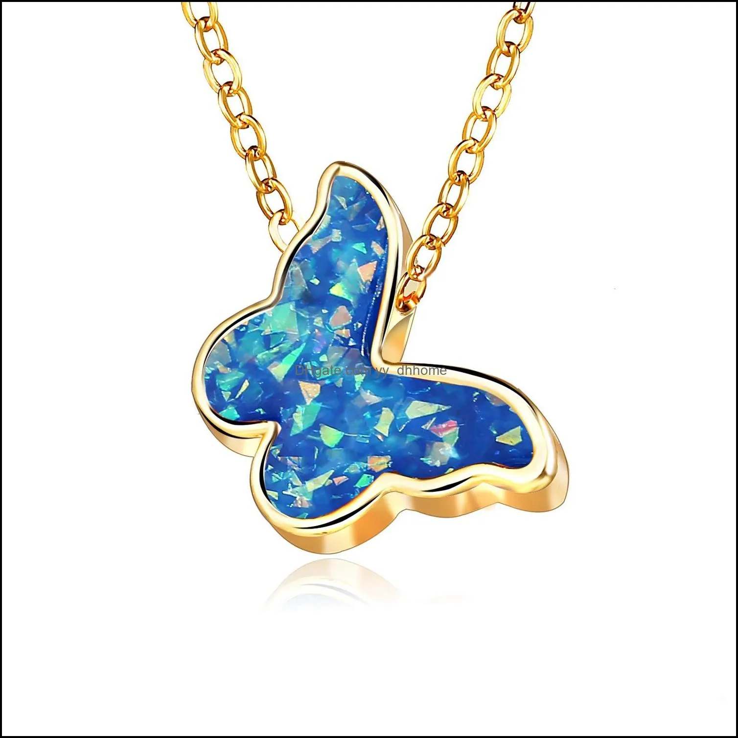 Acrylic Butterfly Necklace 2020 New Fashion Colorful Blue Pink Gold Plated Necklace for Women Girls