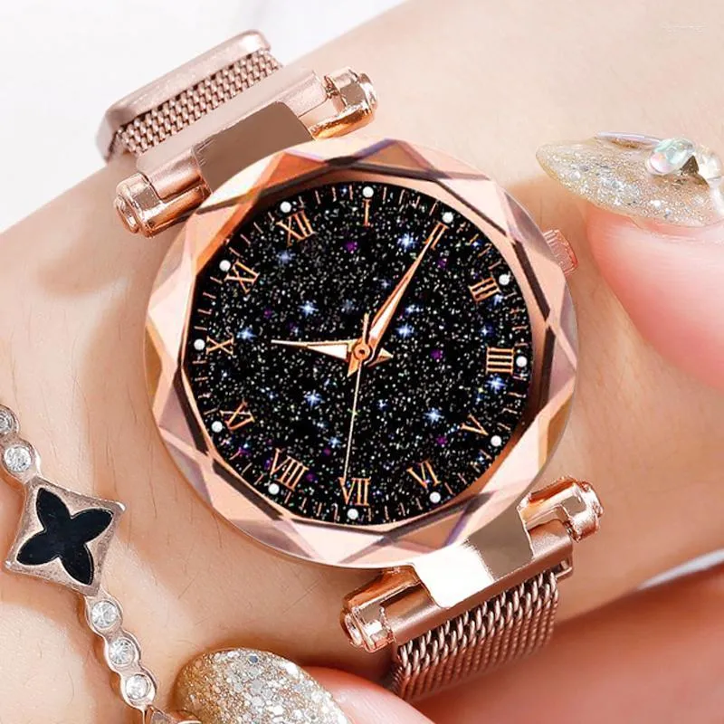 Avanadores de pulso Price Starry Sky observa o ímã magnético de luxo feminino quartzo geométrico da superfície feminina luminosa Watchwristwatches h