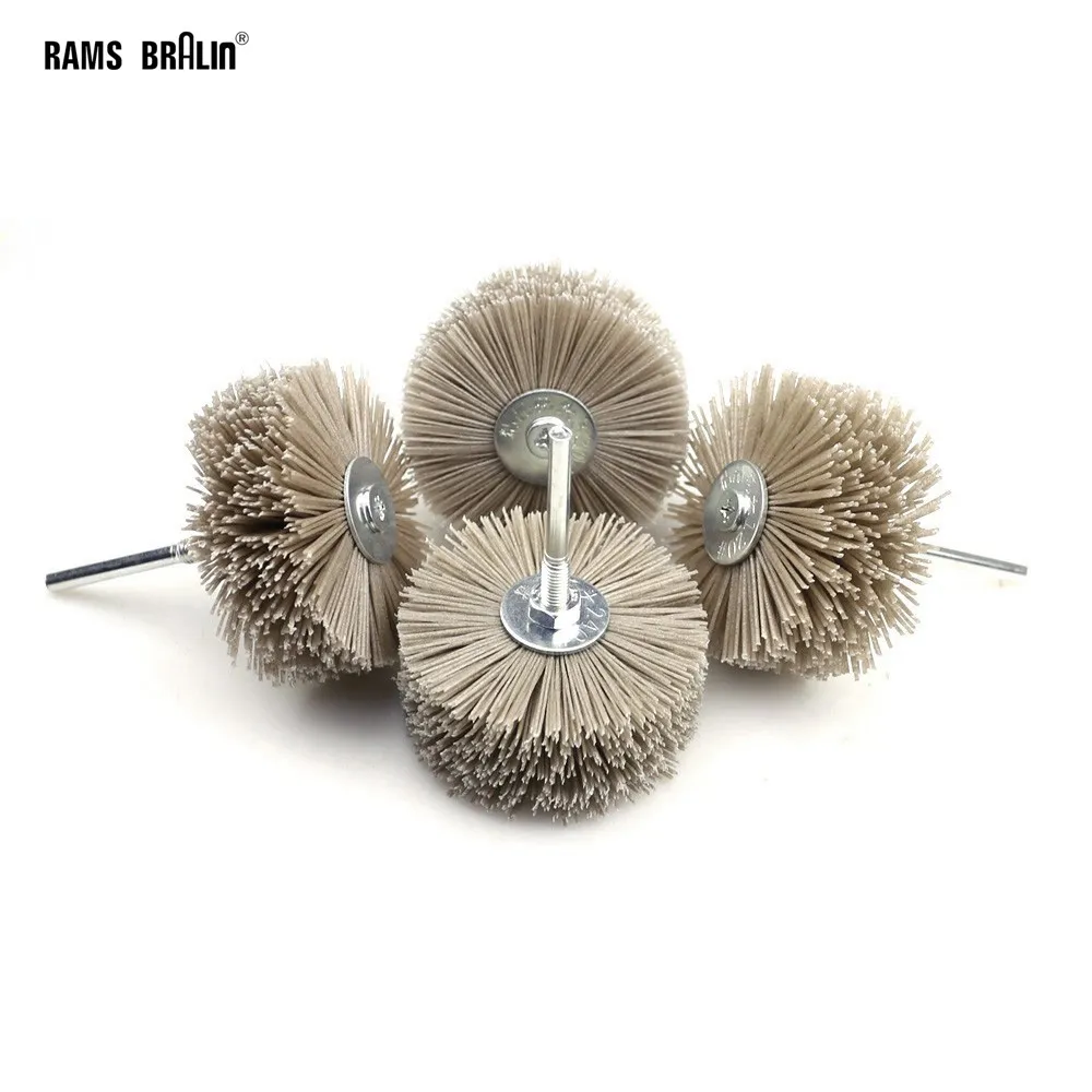 4 pieces 85x35x6mm Drill Polishing Brush Nylon Abrasive Wire Radial Bristle Polishing Wheel for Wood Furniture Mahogany Finish