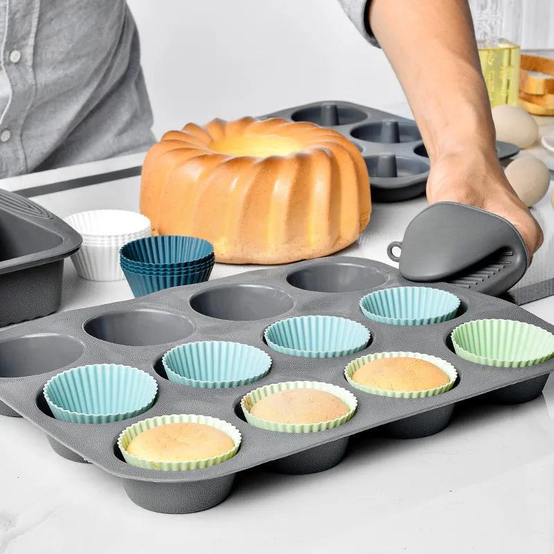 12-stcs/lot bakvormen ronde set cake mal bak-ei taart gestoomd ei hulpvoedsel mal siliconen muffin beker