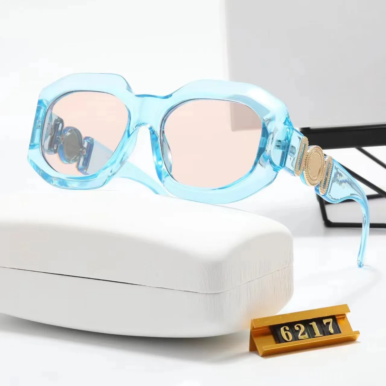 Versage Sunglass tasarımcı güneş gözlüğü erkek moda güneş gözlüğü Küçük Çerçeve Klasik Vintage Ayna Temizle Gözlükler beyaz kasa lunette lüks tasarımcı gözlükleri