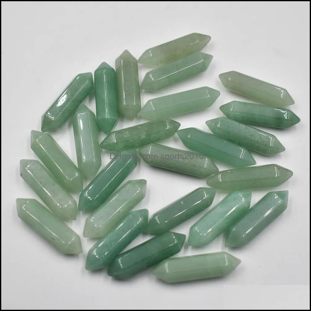 gold wire natural stone green aventurine charms hexagonal healing reiki point pendants for jewelry making