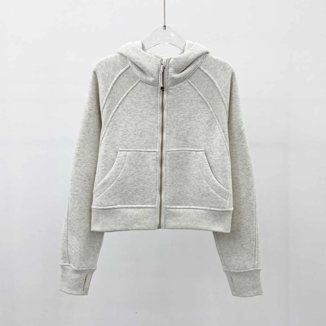 Lu 16 Womens Plush Scuba Grey Zip Hoodie Full Zip Jacket For Yoga