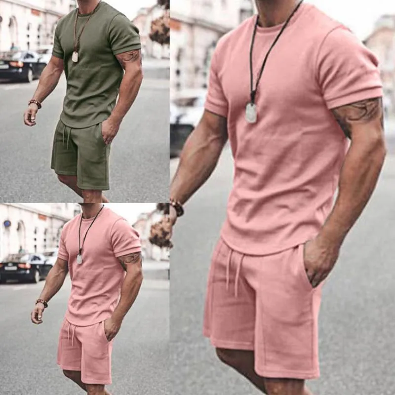 Men's Tracksuits Men Outfit Sweat Suit Breathable Casual Loose Short Sleeve T-shirt Pocket ShortsMen's