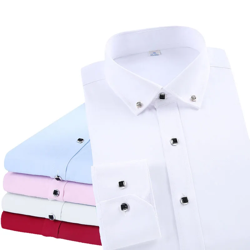 Camicia a maniche lunghe da uomo di alta qualità Abito casual Tinta unita Routine Fit Design Camicie sociali da uomo d'affari Bianco Blu Nero 220621
