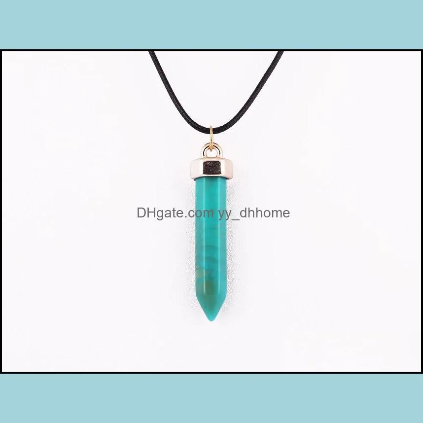 2016 fashion natural Stone Pendant necklaces Hexagonal Prism gemstone Turquoise Crystal Quartz gems cheap Jewelry for women men