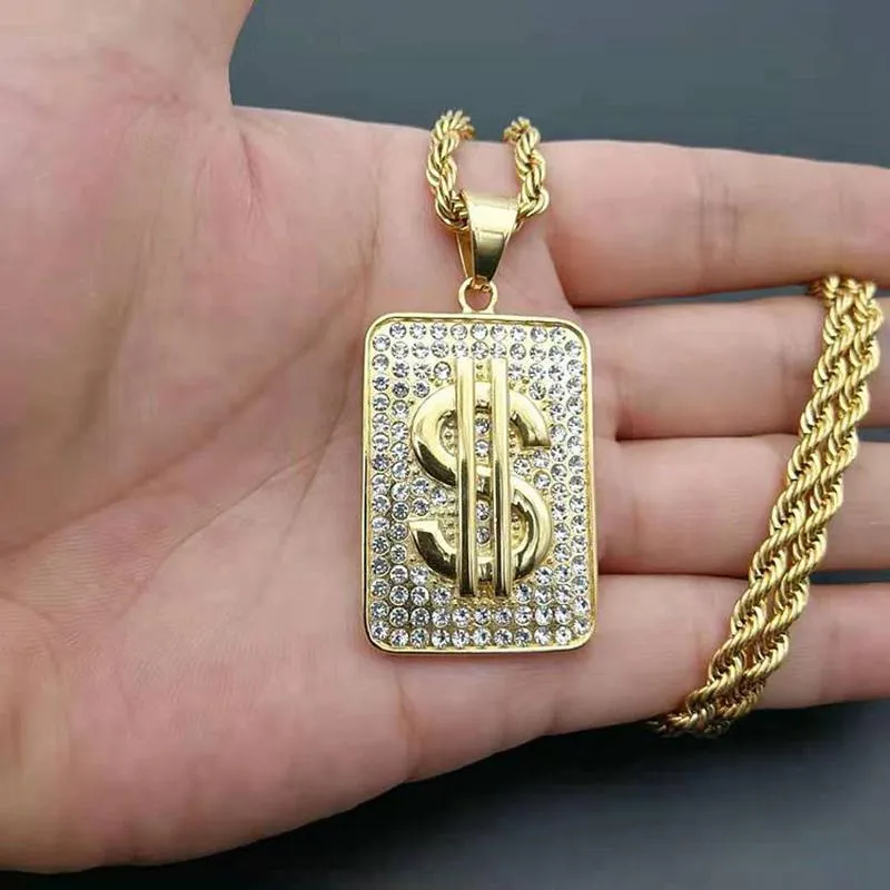 Kolye Kolyeler Hip Hop Bling buzlu Çıkış Rhinestone Gold Katı Paslanmaz Çelik Us Dolar kolye Erkekler İçin Kolye Rapçi Takı Köpek Tagpen