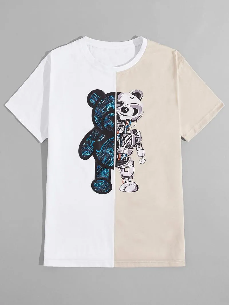 T-shirts pour hommes Hommes Two Tone Bear Print Sports Casual Patchwork Tee Shirt Homme Moletom Oversize