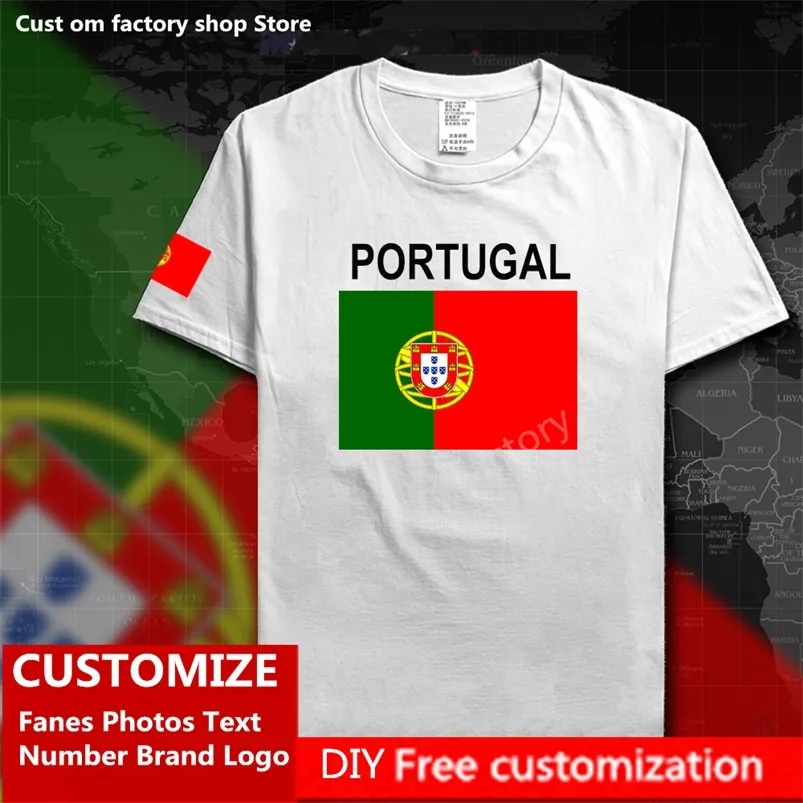 PORTUGAL Baumwolle T-shirt Benutzerdefinierte Jersey Fans DIY Name Nummer Marke High Street Fashion Hip Hop Lose Beiläufige T-shirt flagge PT 220616gx