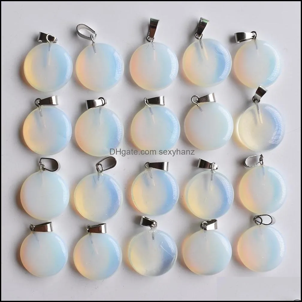 Natural Stone charms round shape Pendant opal Pendants Chakras Gem Stone fit diy earrings necklace making assorted
