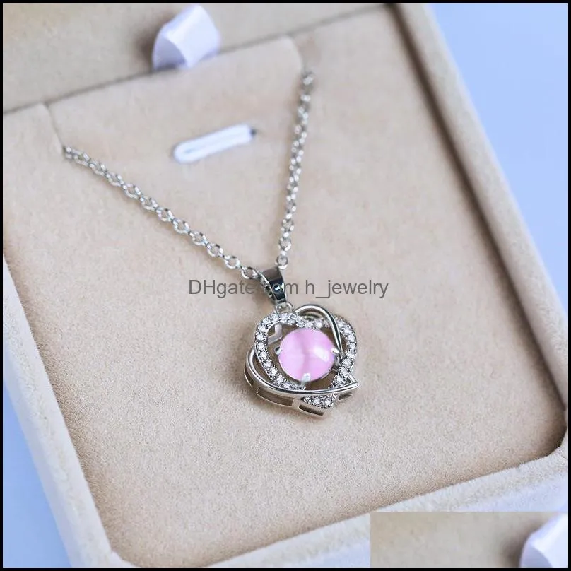 fashion creative diamondset hearttoheart moonstone zircon necklace collarbone chain sweater chain gift party outing jewelry hjewelry