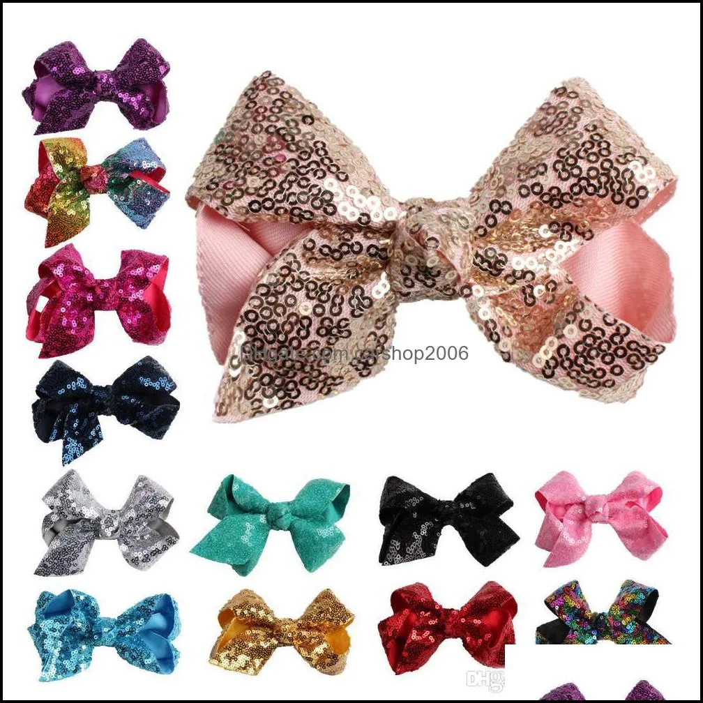 Baby Sequins Barrettes Kids Bow Hairpin cotton Hair Clip Children hair bows girls Boutique hair accessories 15 colors 10cm/4 inches