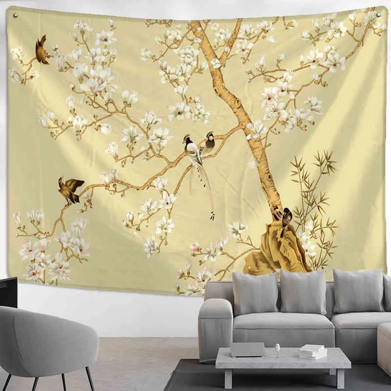 Tapestry Hand Painted Flower And Bird Figure Carpet Wall Hanging Bohemian Chine